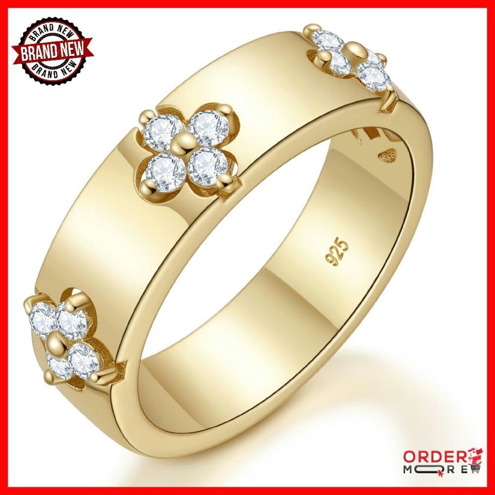 14K Gold Plated Moissanite Clover Ring Size 7 D Color VVS1 3EX Cut